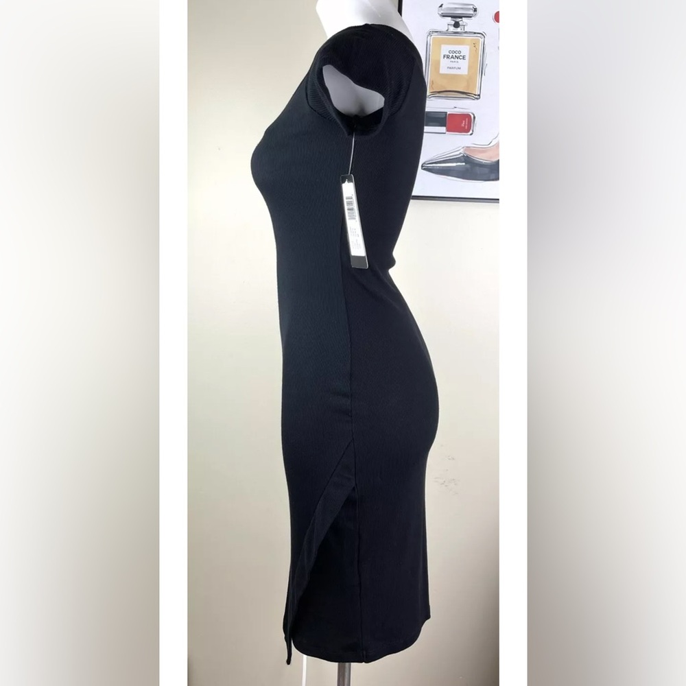 New BEBE rhinestone logo black dress 38.5” long Size M - Picture 7 of 13